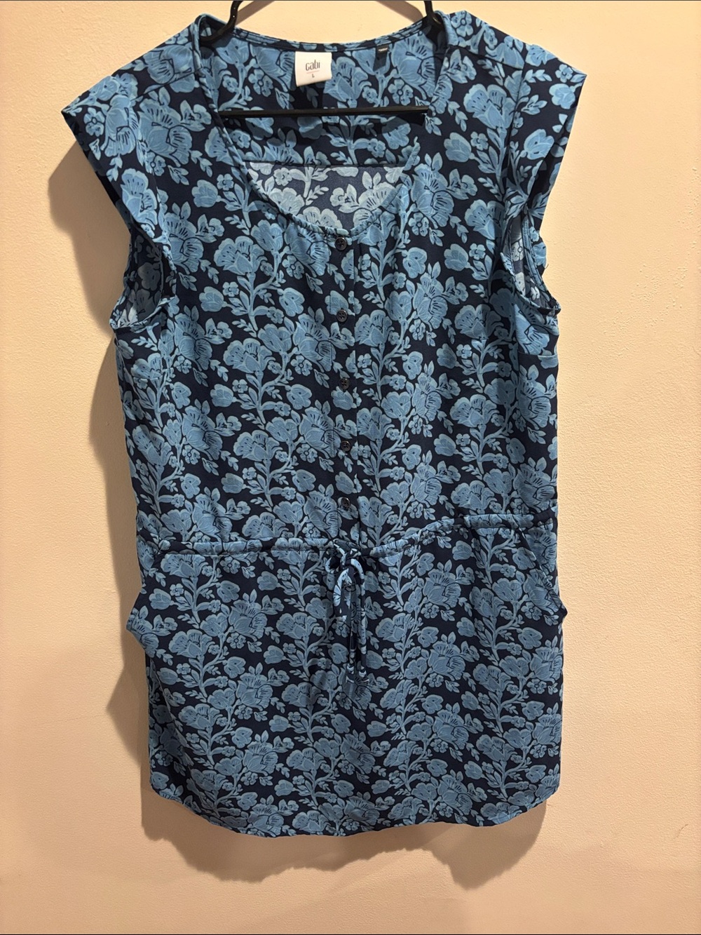 CAbi Navy dress with Light Blue Floral Print